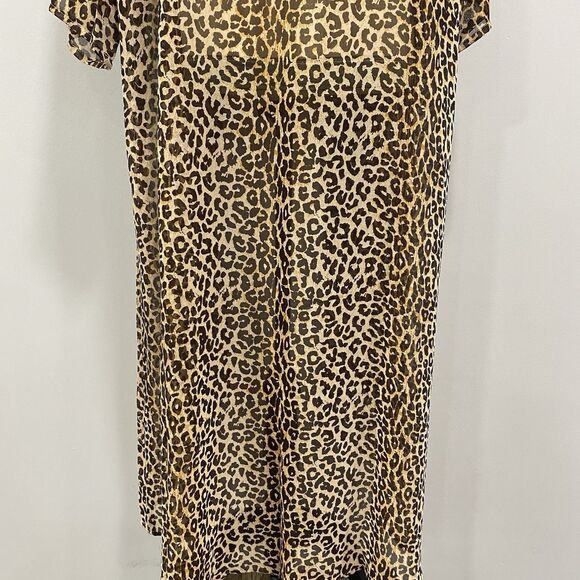 ZURY NWT OS Leopard Print Long Open Duster Kimono Cardigan Sheer Beach Cover Up - Picture 11 of 16